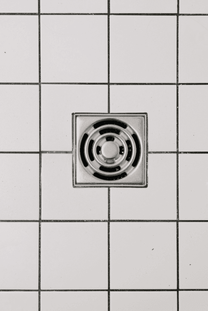 a drainage system in a bathroom